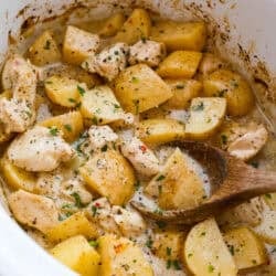 Easy Slow Cooker Parmesan Garlic Chicken and Potatoes