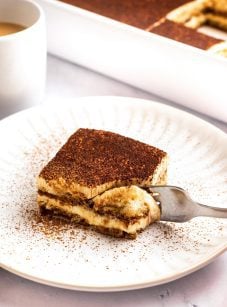 Slice of tiramisu on plate.