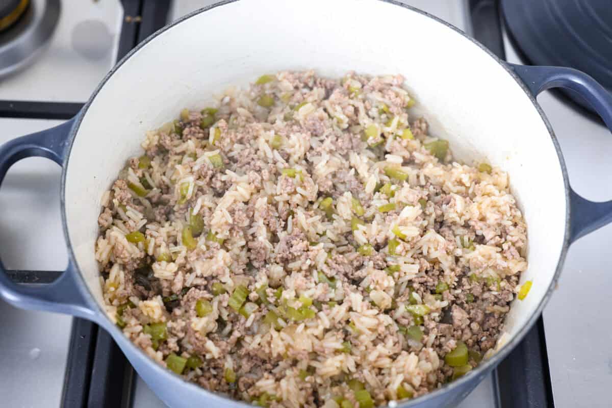 Dirty rice all cooked and fluffed ready to be served. 