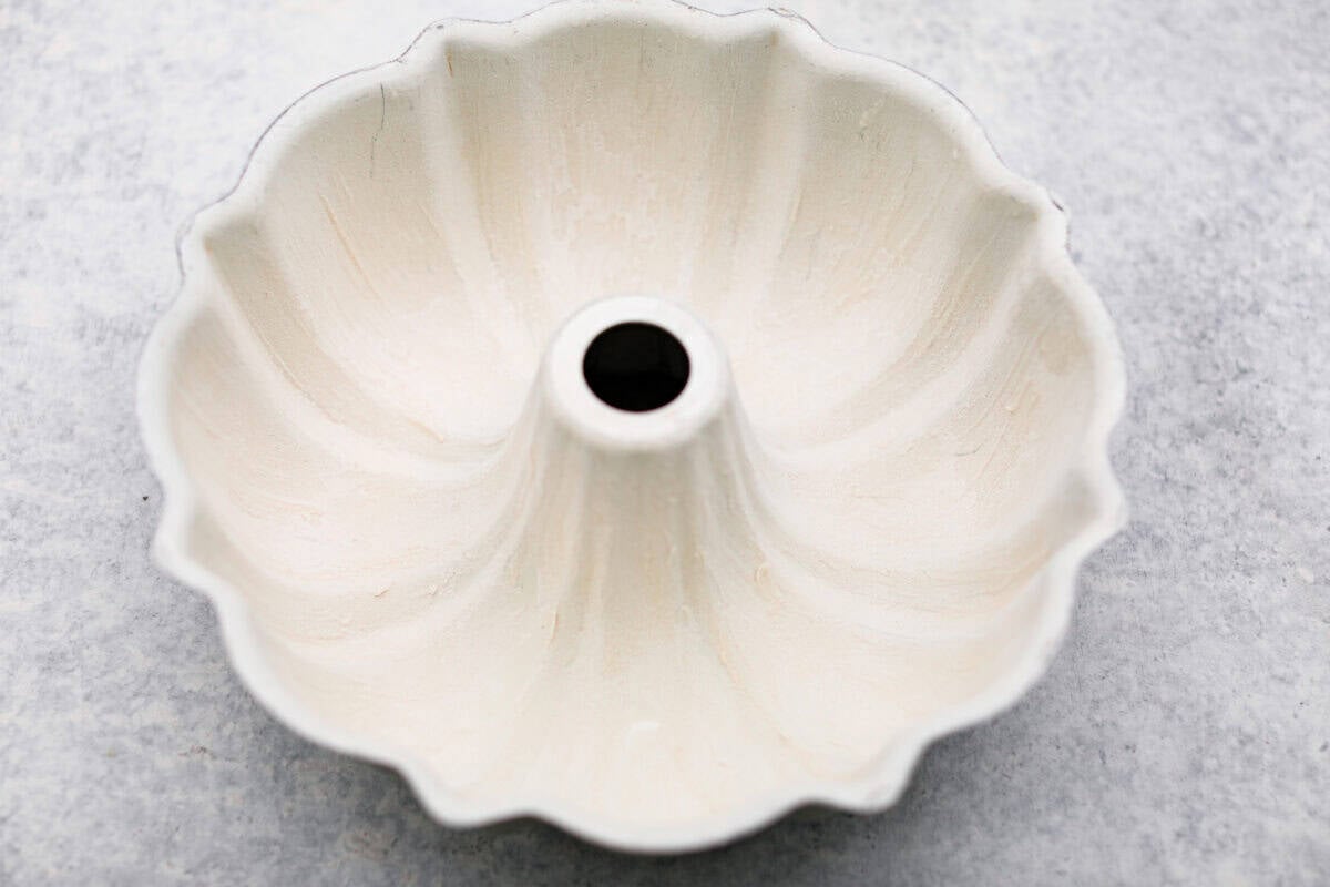 Greased and floured bundt pan. 