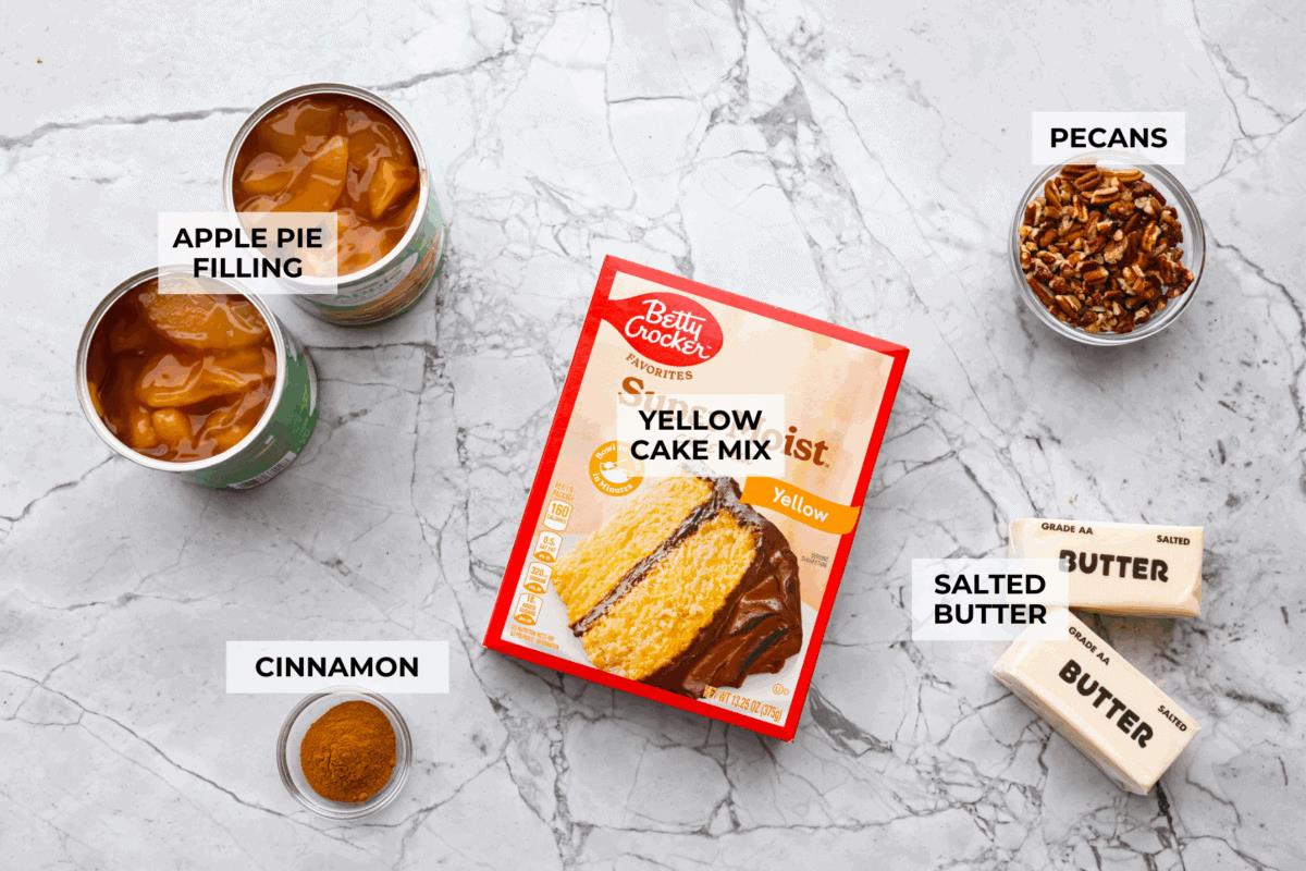 Overhead shot of labeled ingredients.