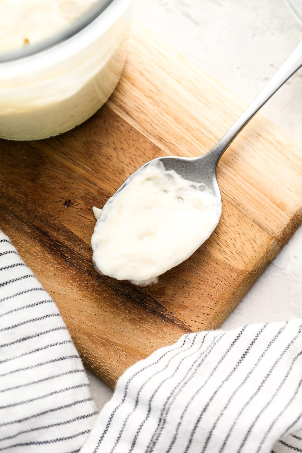 sourdough starter on spoon 