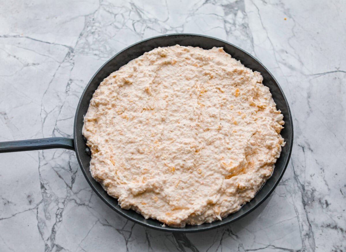 All of the ingredients mixed together then added to a cast iron skillet.