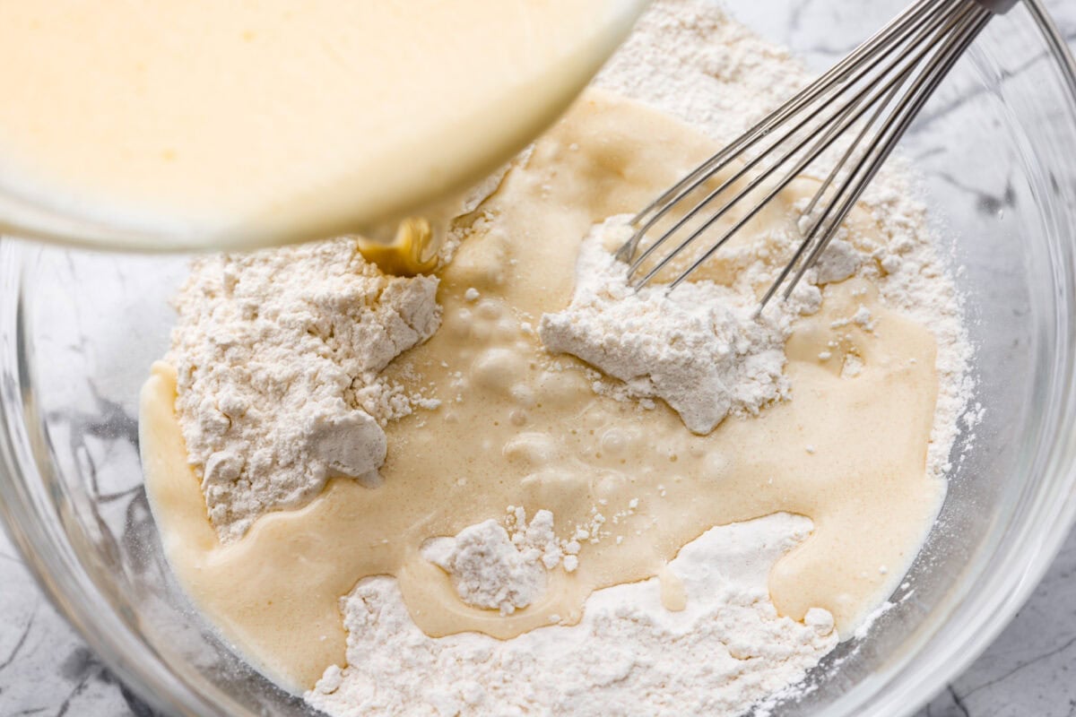 Wet and dry ingredients added together. 