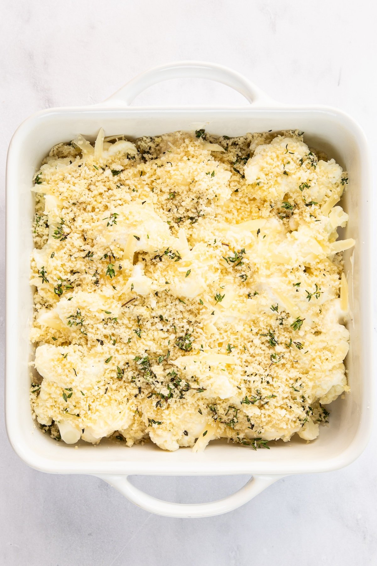 panko topping spread evenly over remaining ingredients in 8-inch square baking dish