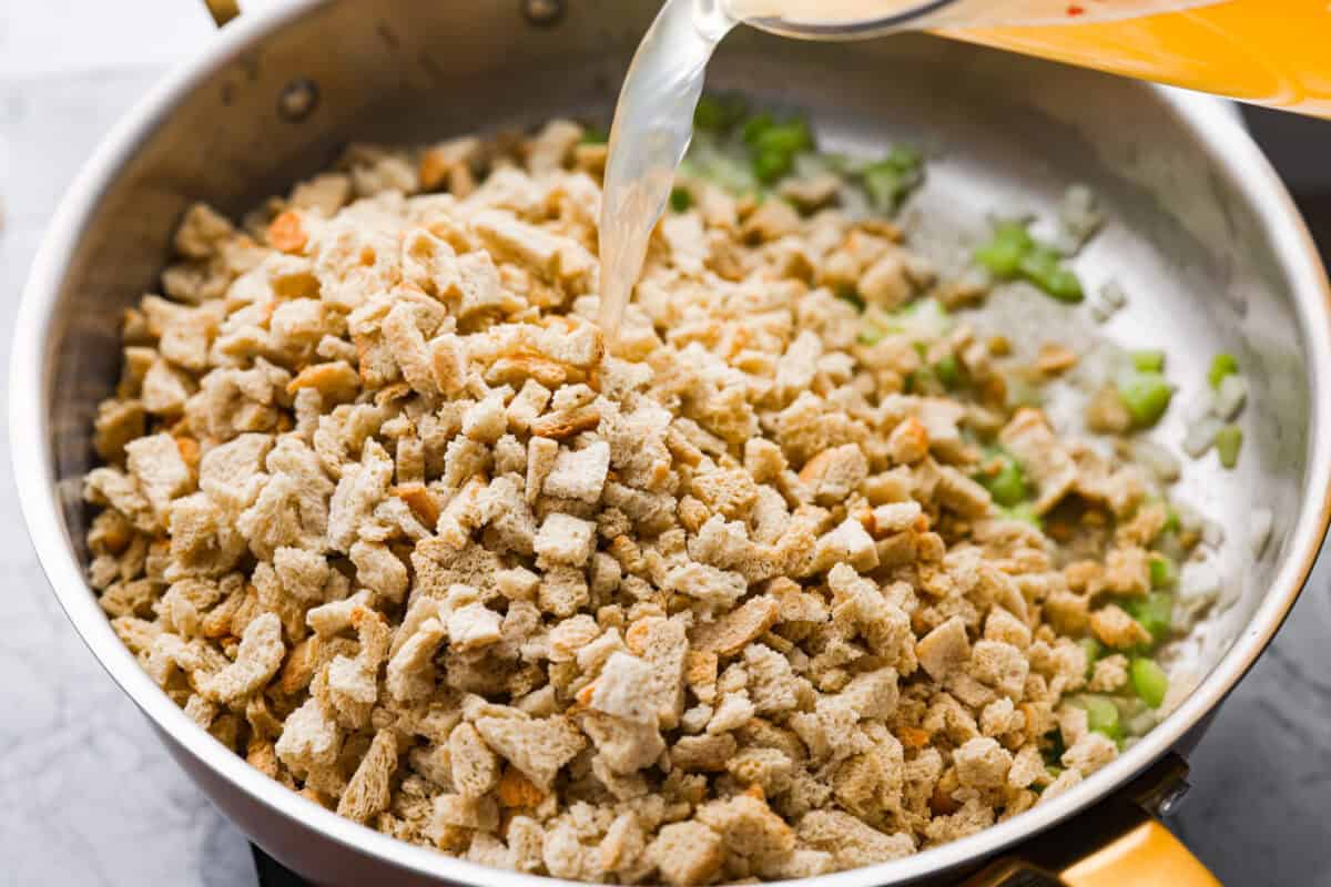 Bread crumbs added to the cooked veggies. 