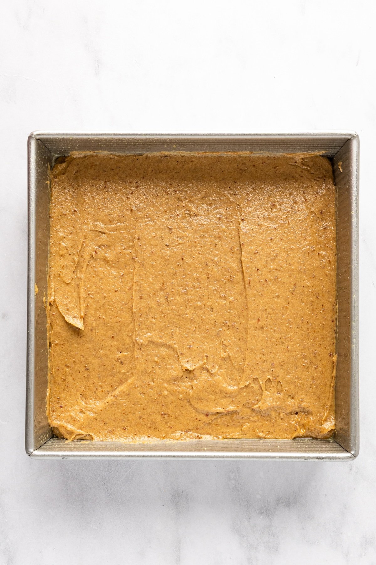 cake batter in baking pan