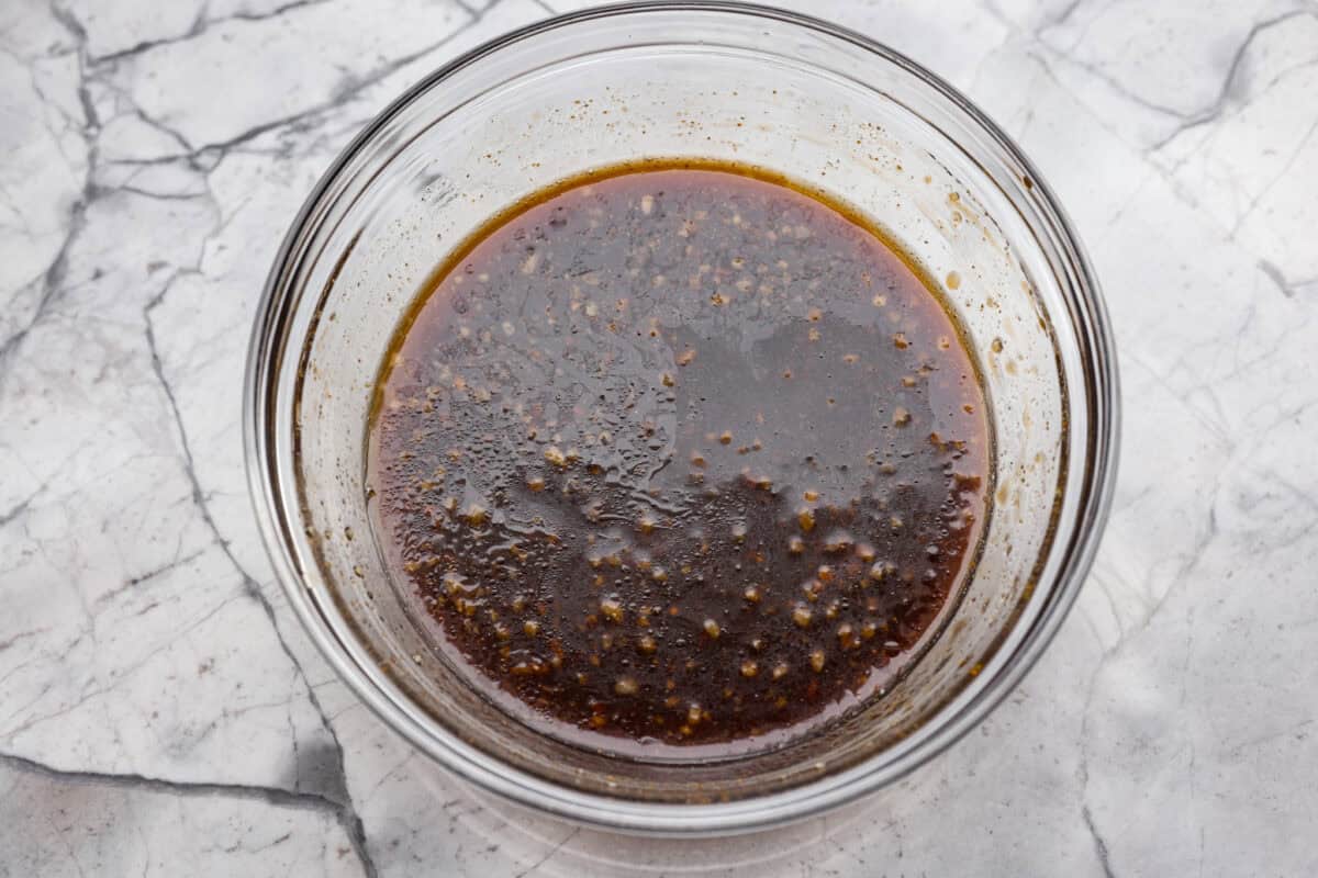 Sauce ingredients combined in a mixing bowl. 