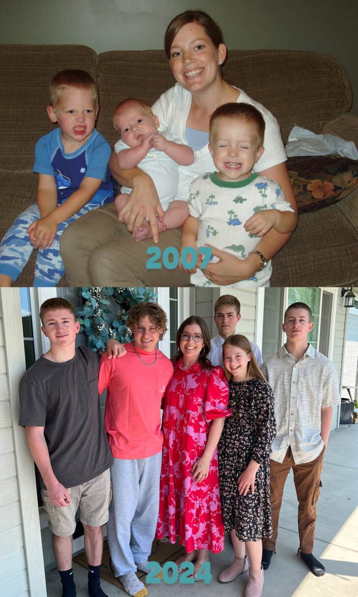 Family photos from 2007 and 2025.