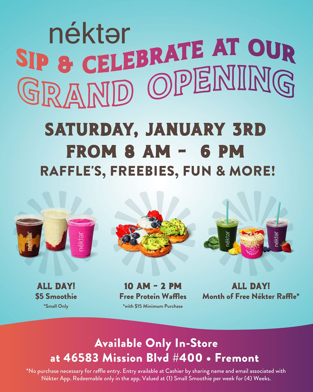 Nékter Juice Bar Fremont Family-Friendly Celebration: $5 Smoothies, Free Protein Waffles, Face Painting & More