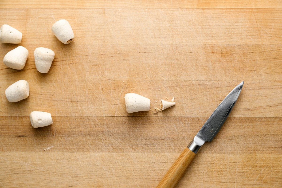 mushroom stems tripped to have flat tops