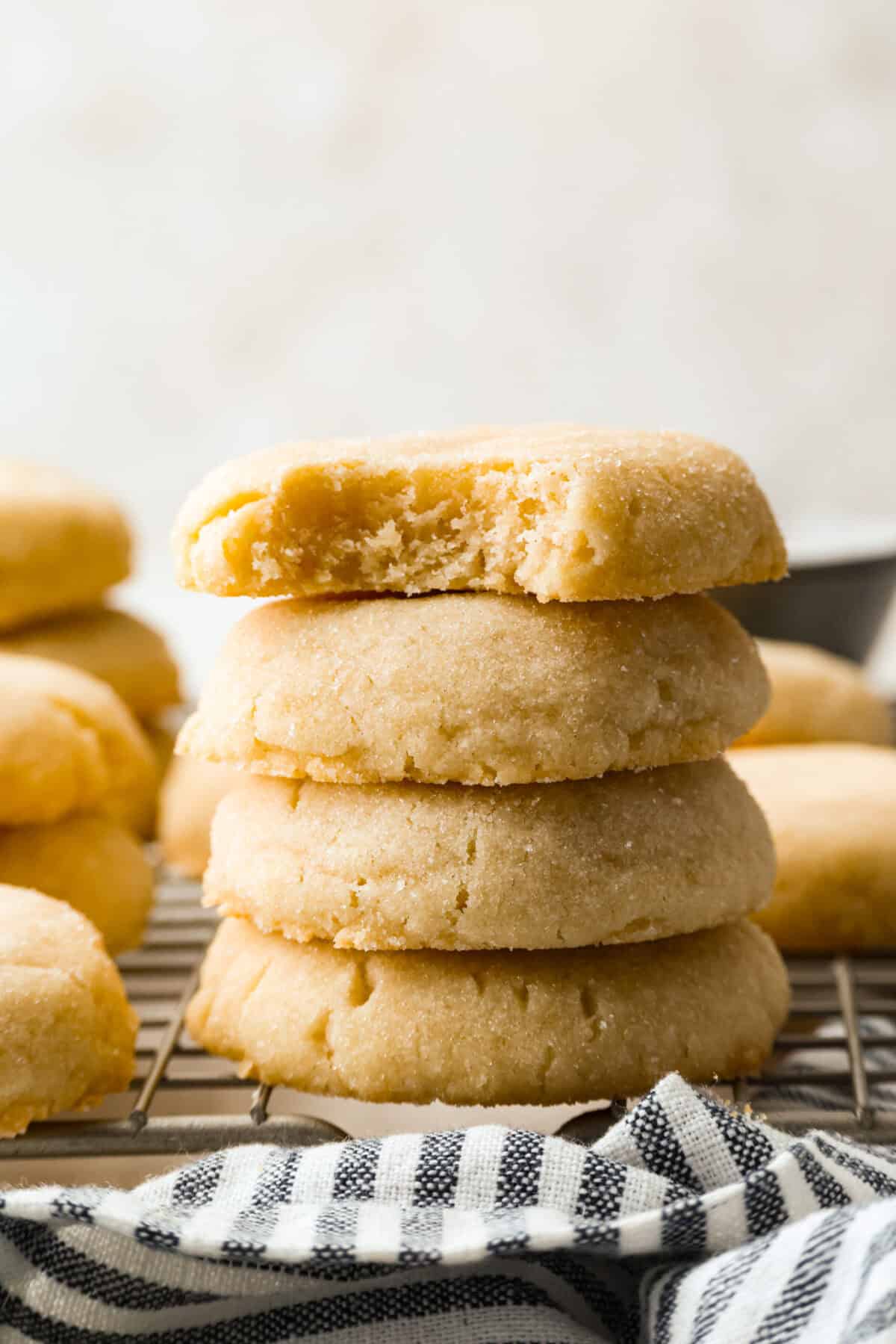Stack of 4 ingredient sugar cookies. 