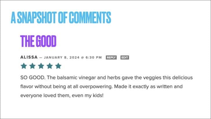 White background with the title A Snapshot of Comments and a 5-star comment.