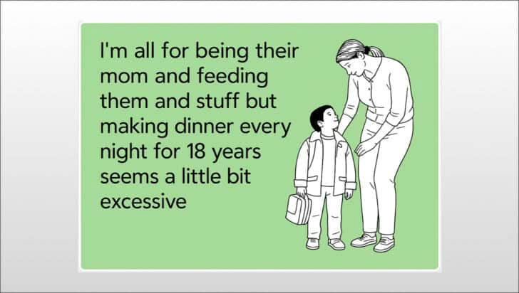 Meme on green background with mom and son.