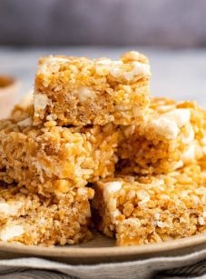 peanut butter rice krispies treats on plate