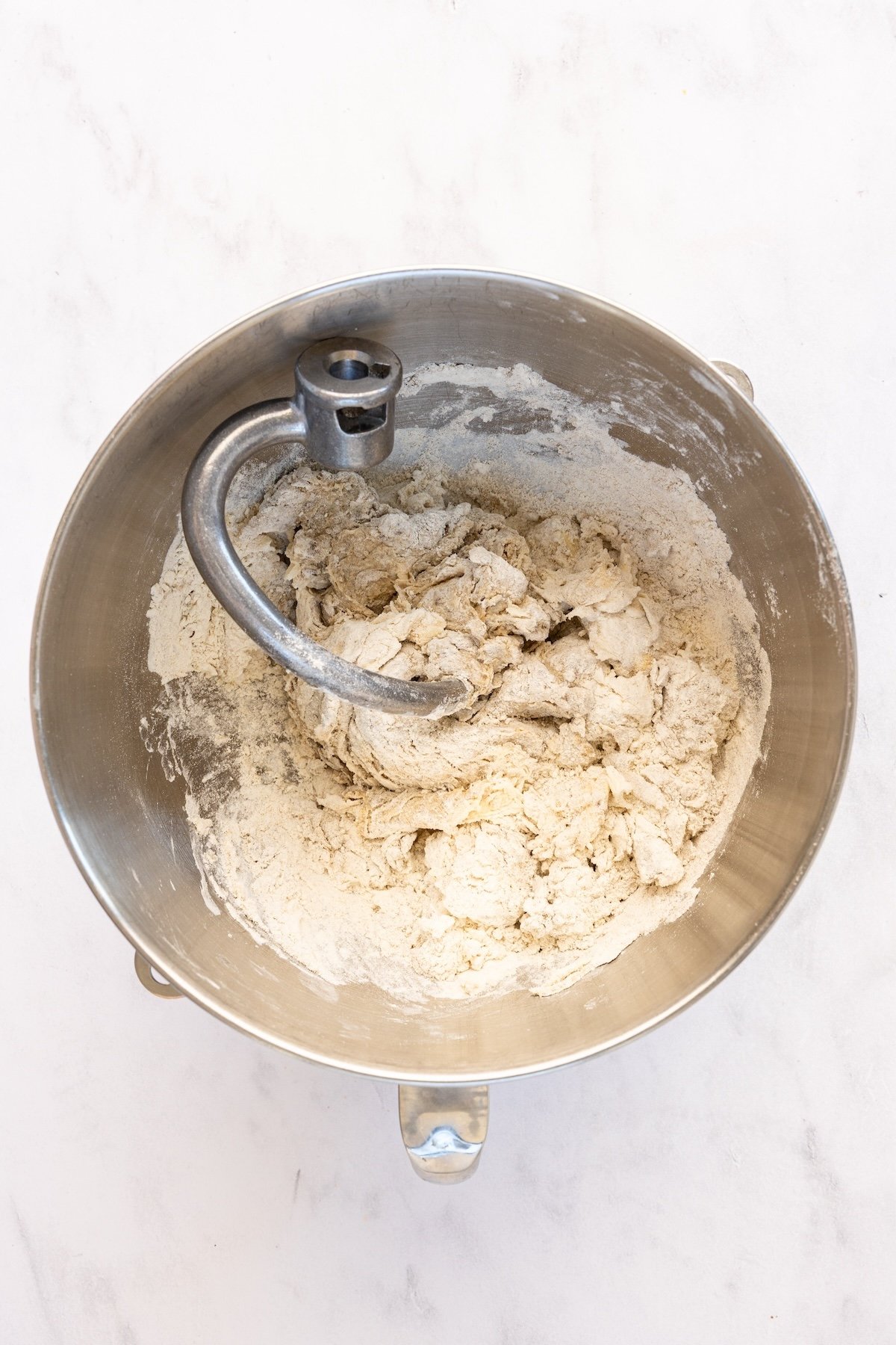 mixing bowl with moistened rye bread ingredients 