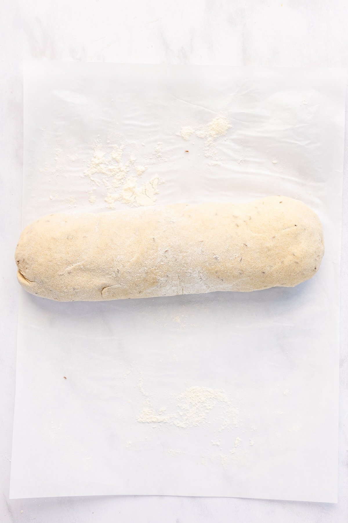 loaf, seam side down, parchment paper