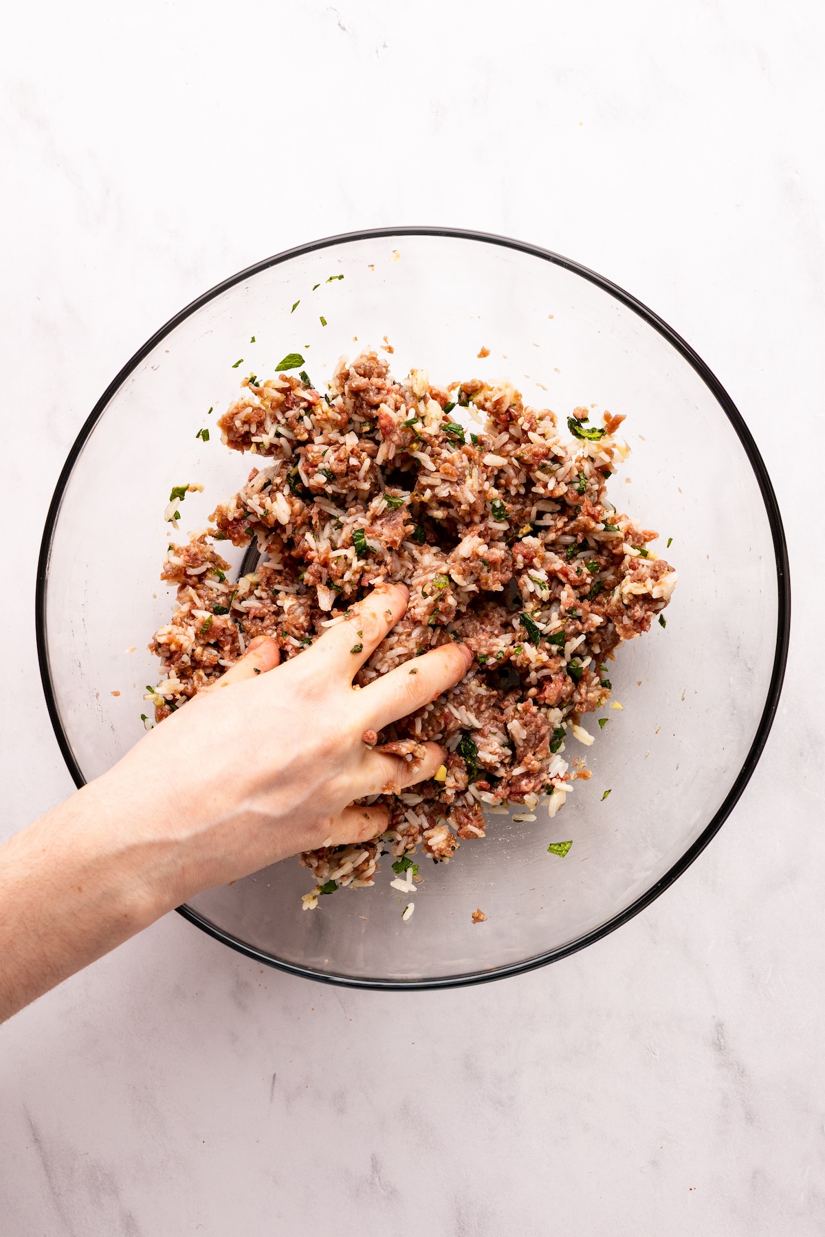 mixing the meatballs