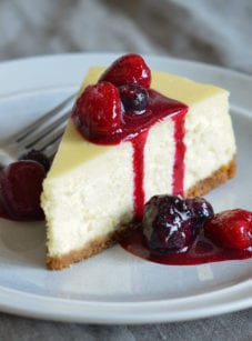 Slice of Cheesecake on a plate.