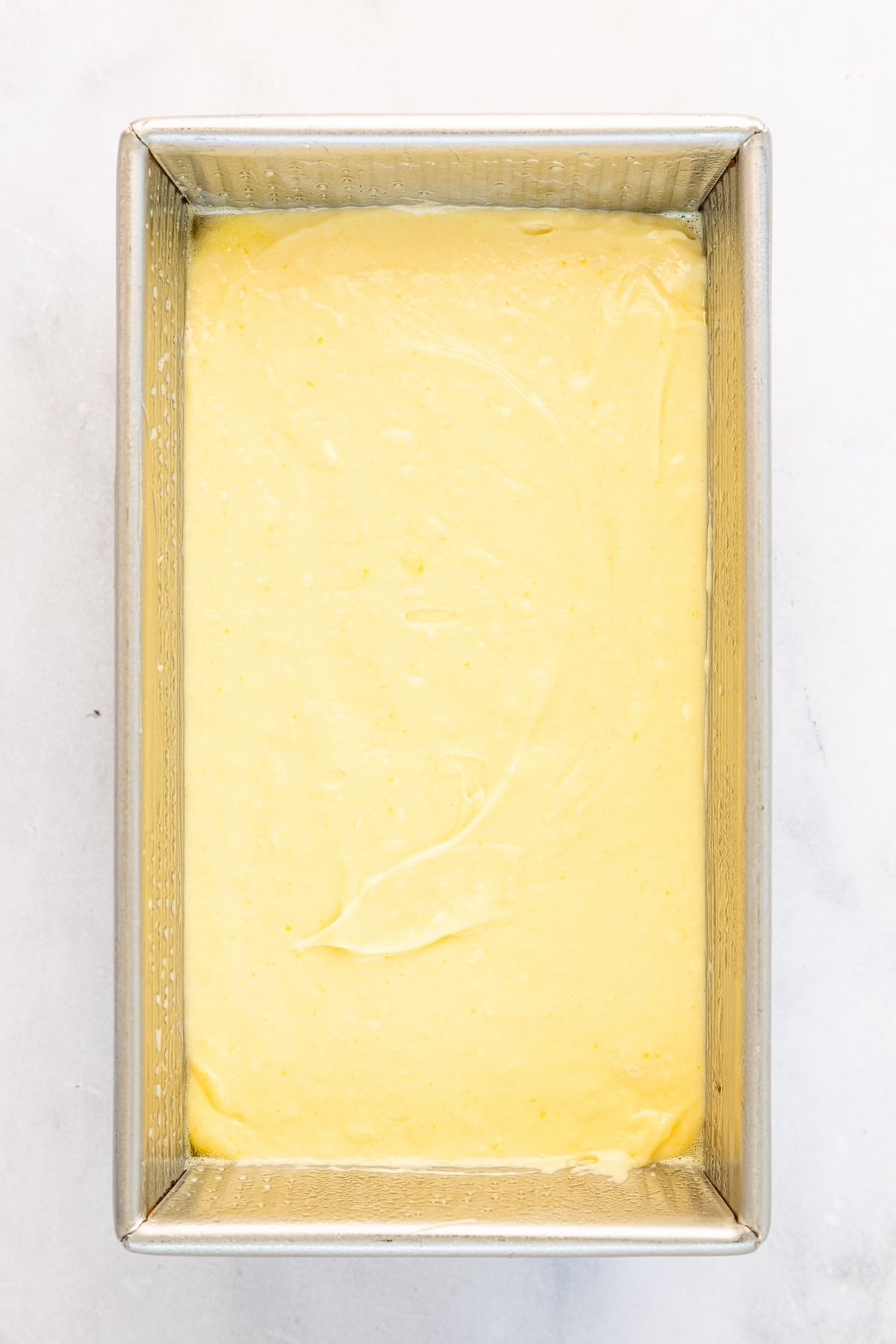 9 x 5-inch loaf pan with pound cake batter