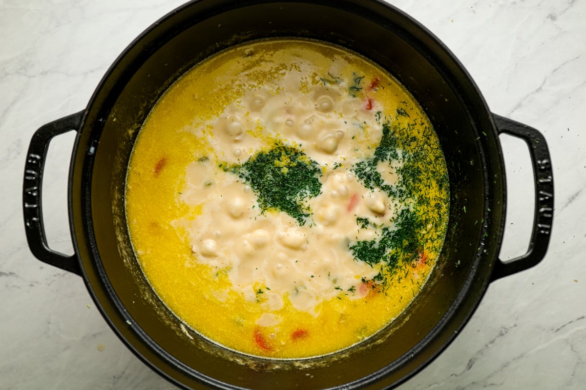 dill added to creamy chicken soup