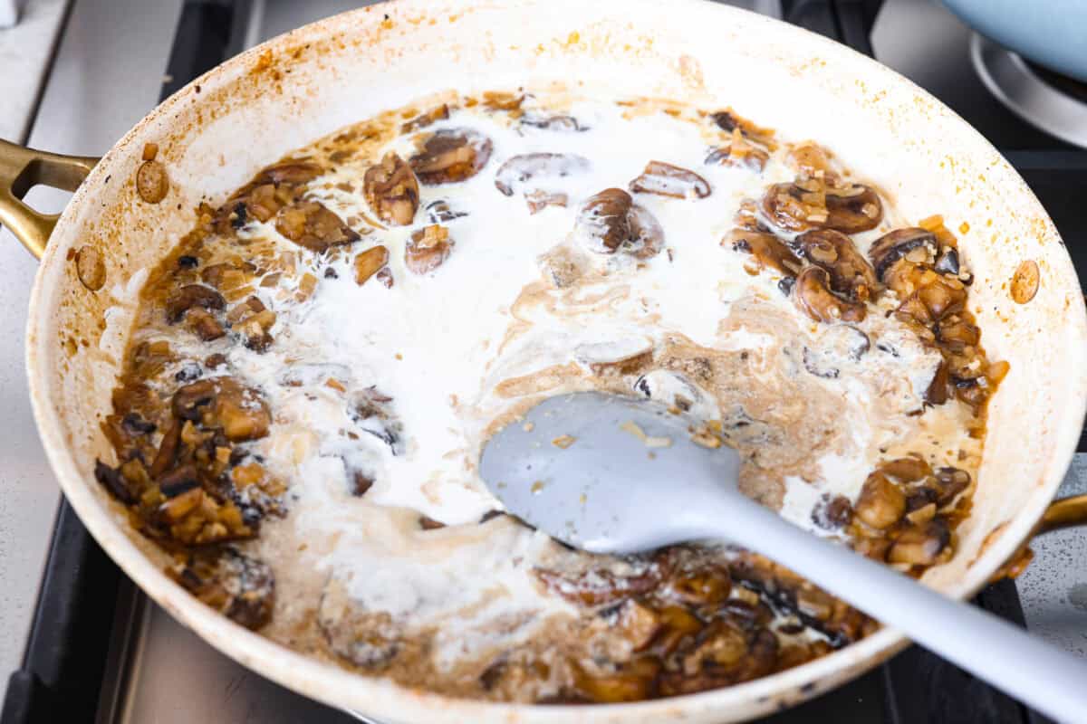 Cream, lemon, dijon and Worcestershire sauce  added to the sauce. 