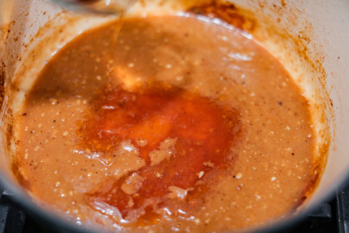 Beef broth added to the browned butter to create a sauce.