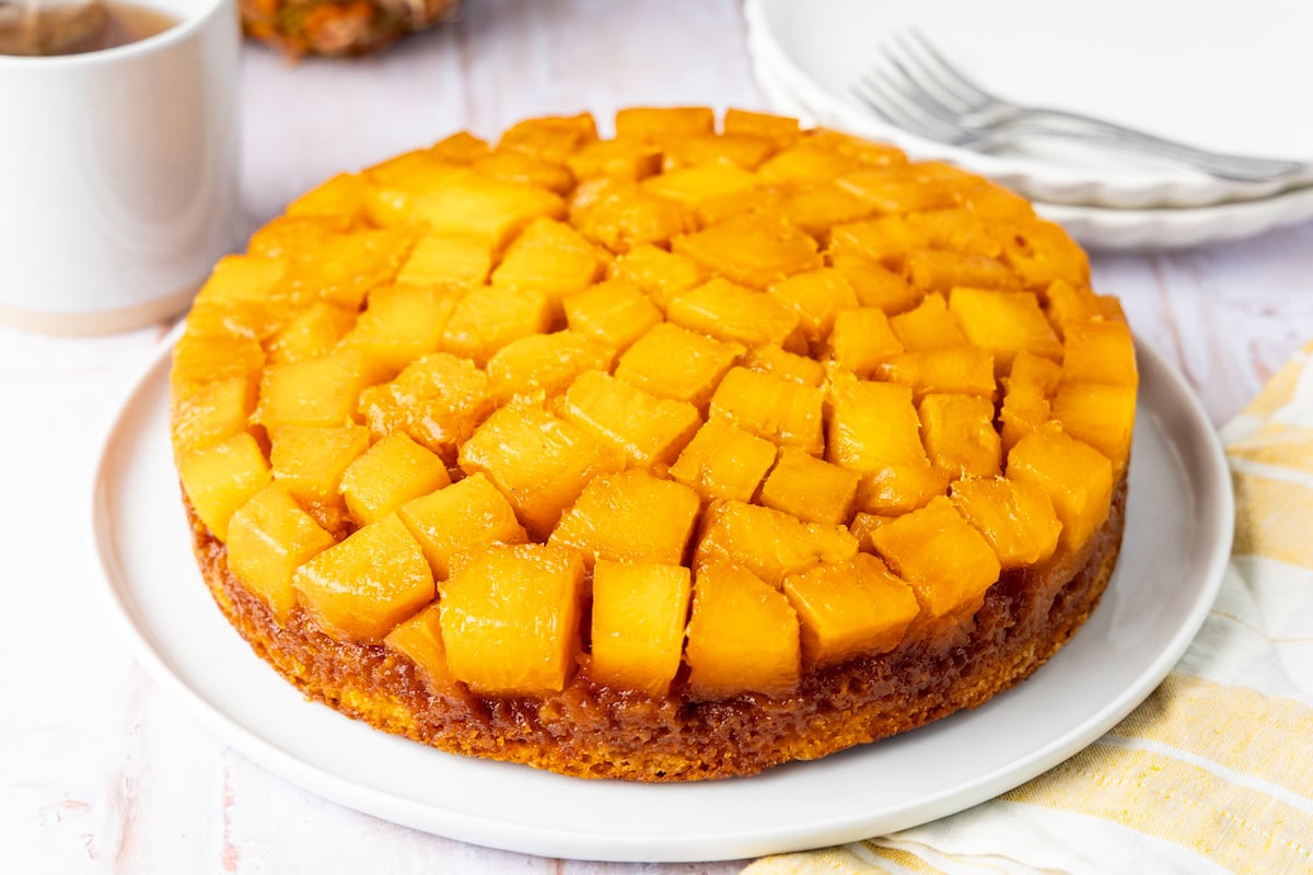 pineapple upside-down cake in platter
