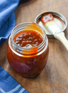 Jar of barbeque sauce.