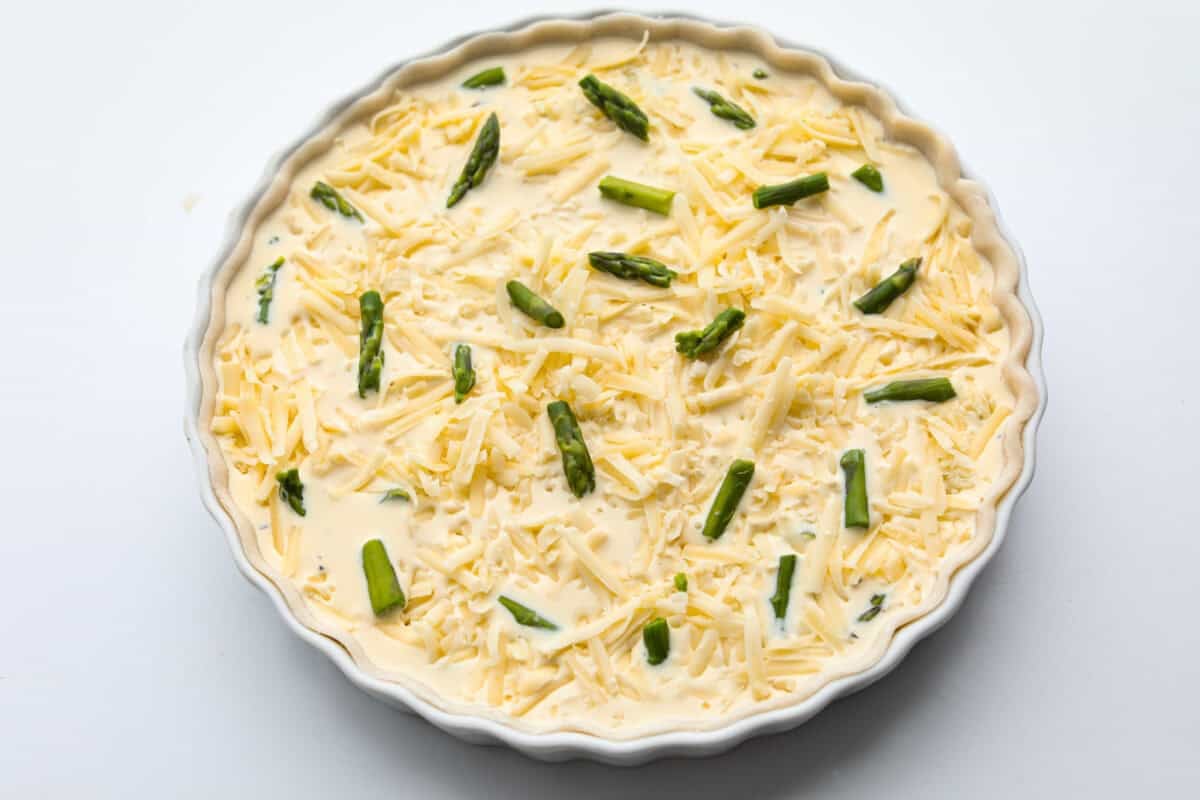 Asparagus quiche all ready to go in the oven. 