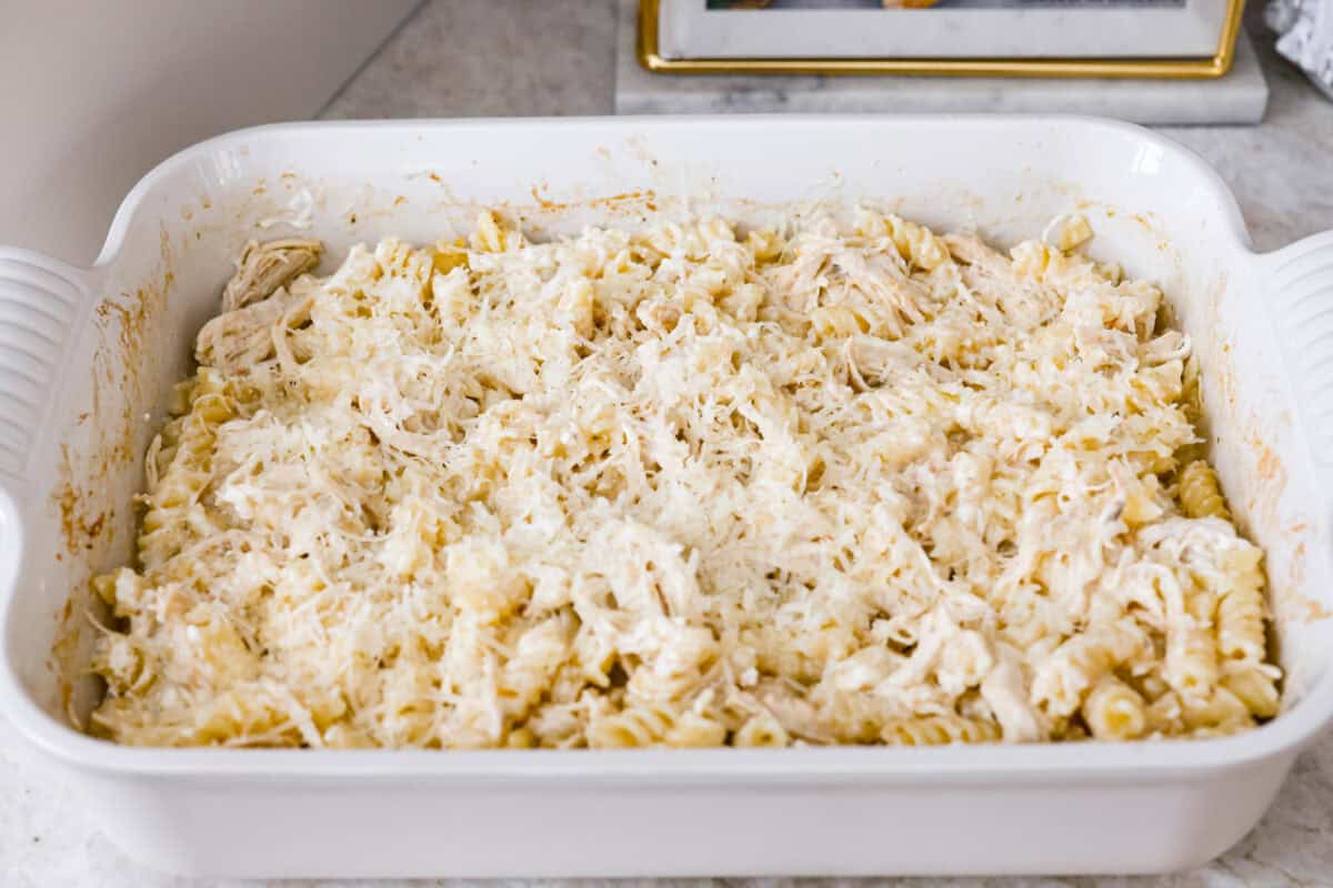 Cheese added to the baked Olive garden chicken to get melted in the oven. 