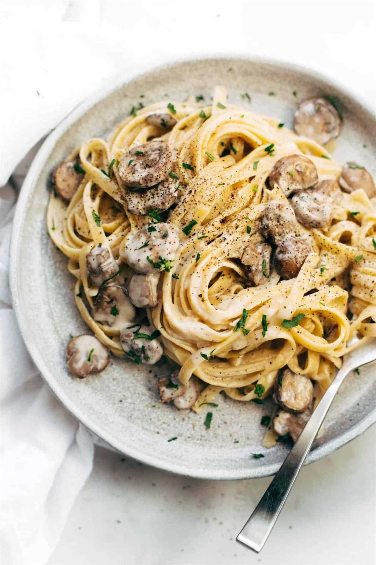 Mushroom fettuccine on a plate.