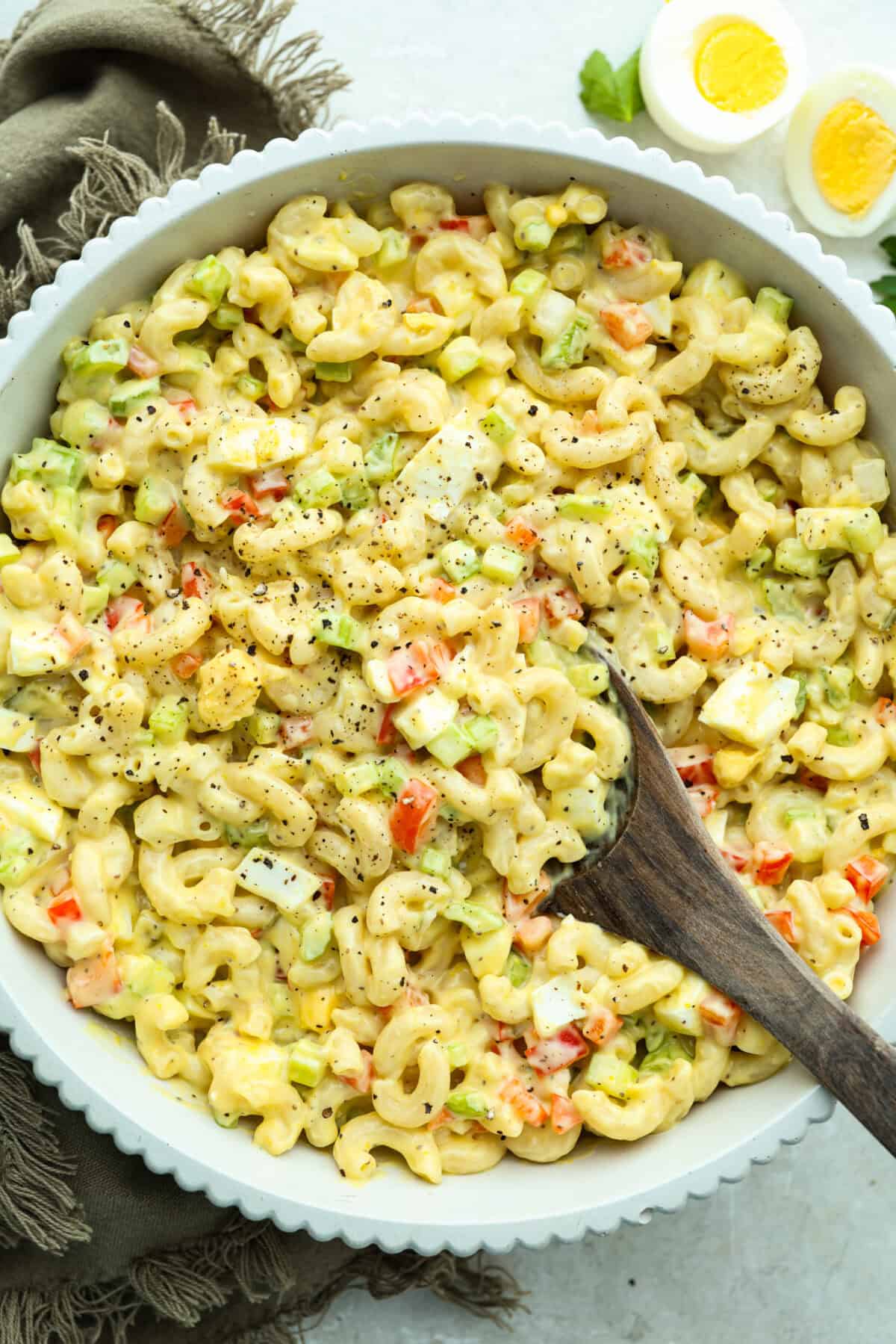 Bowl of Amish macaroni salad. 