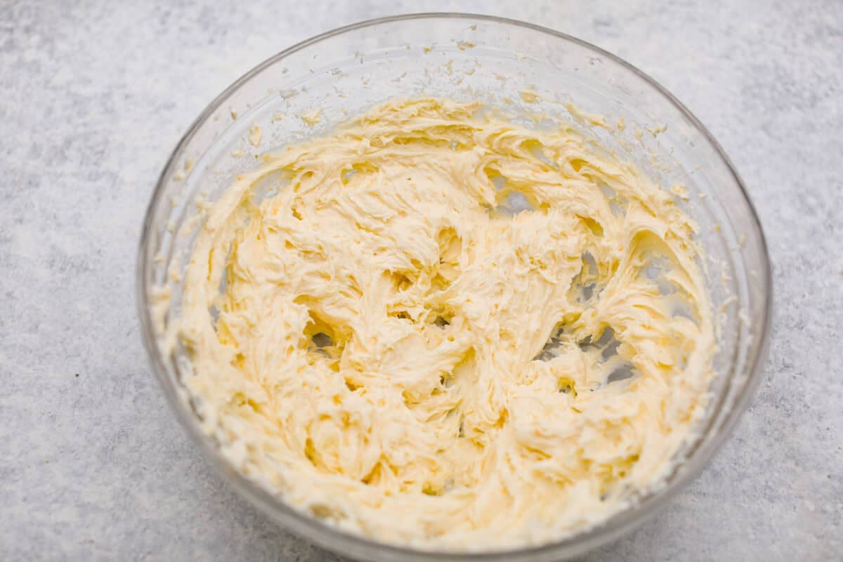 Cream cheese, sugar, and orange zest all mixed together.