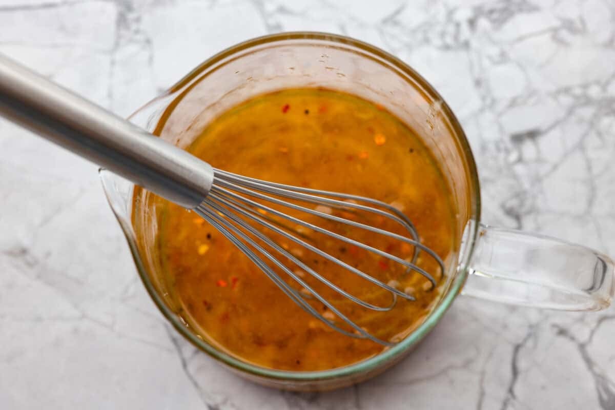 Dressing ingredients whisked together.