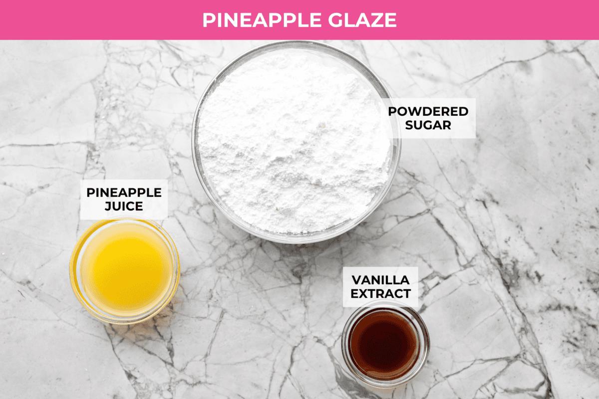 Overhead shot of labeled glaze ingredients. 