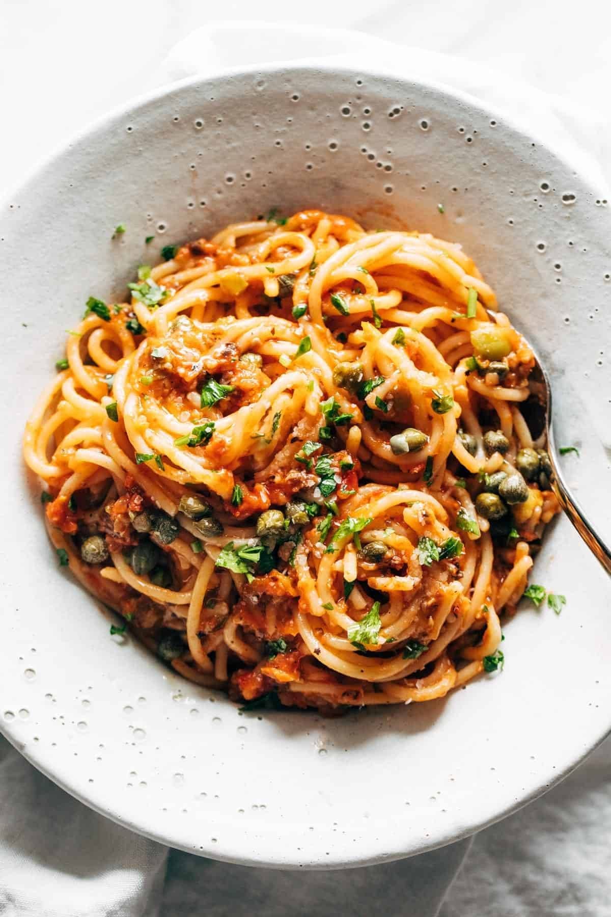 Puttanesca pasta.