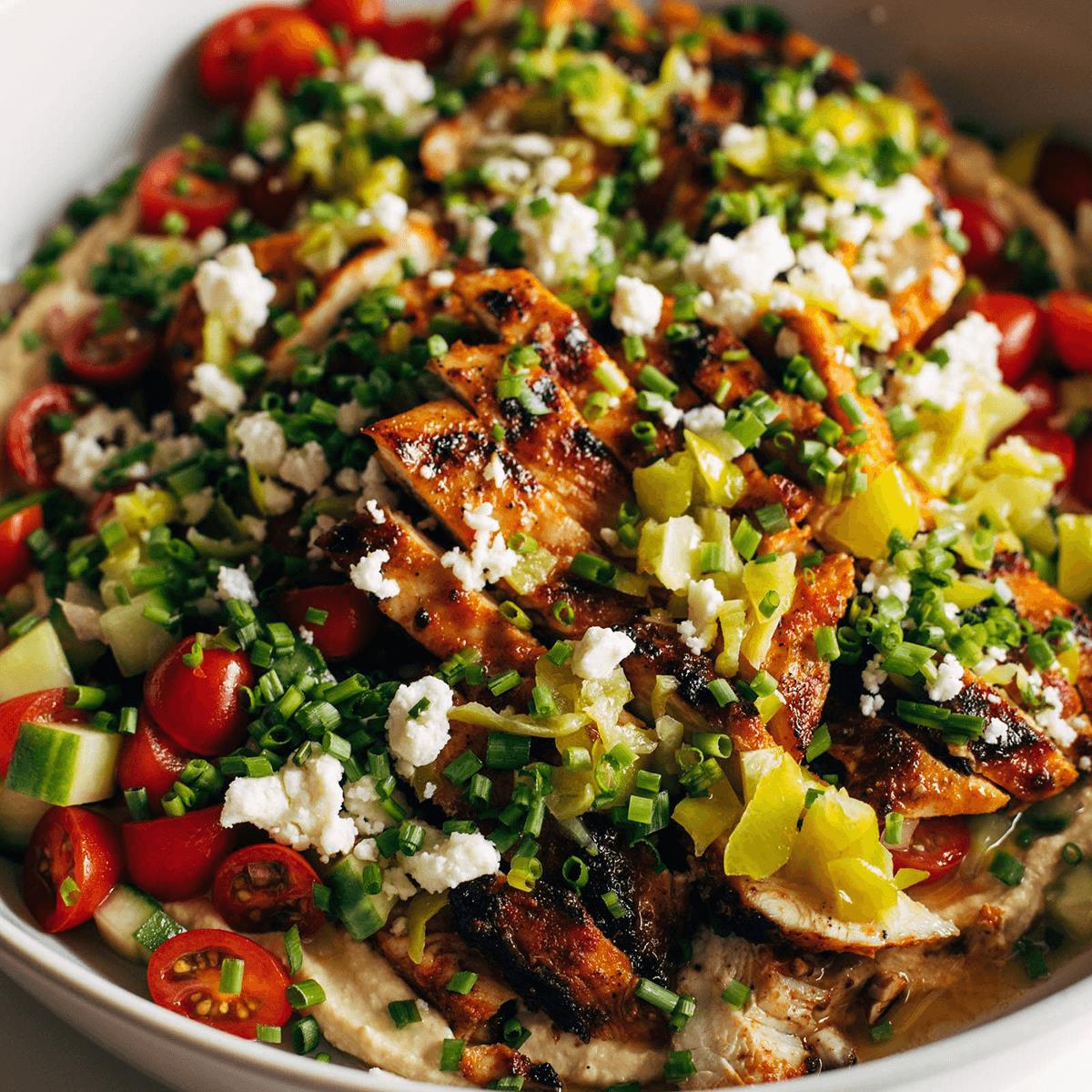 Grilled chicken with hummus.