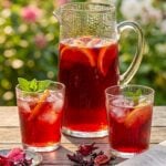 Hibiscus iced tea on picnic table