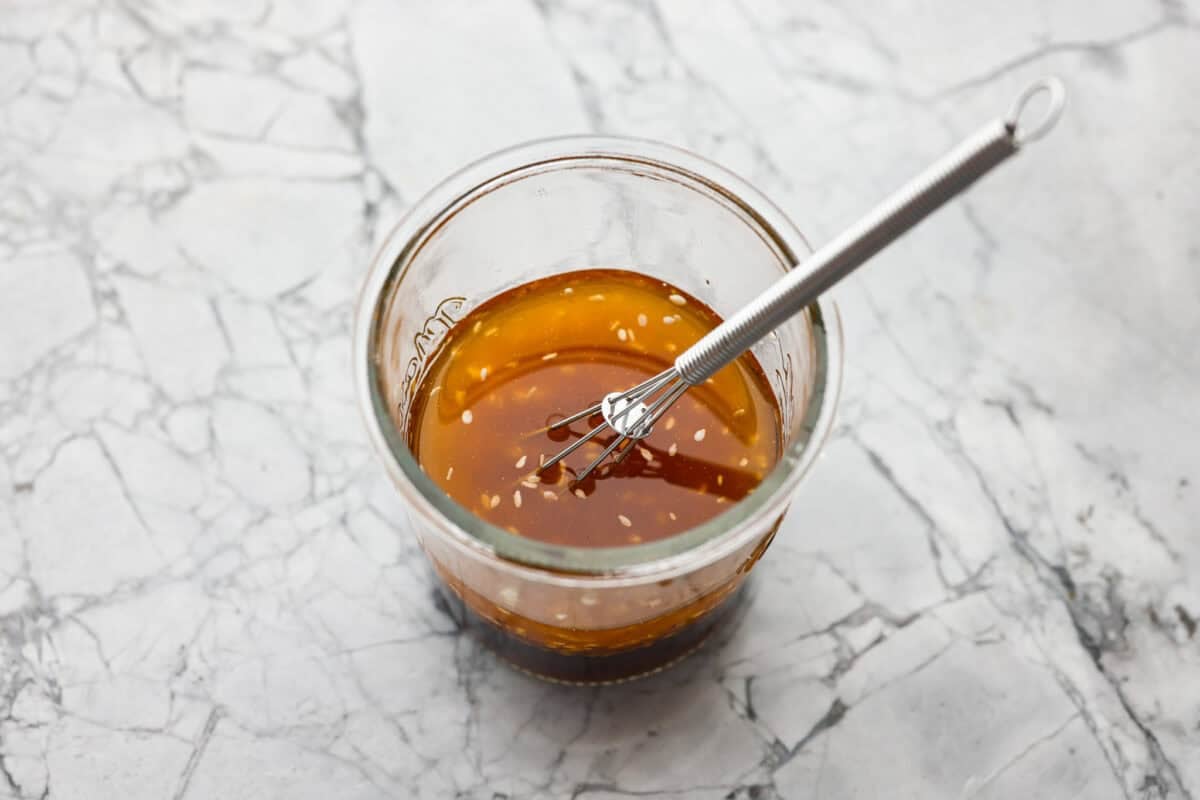 Dressing ingredients all whisked together.