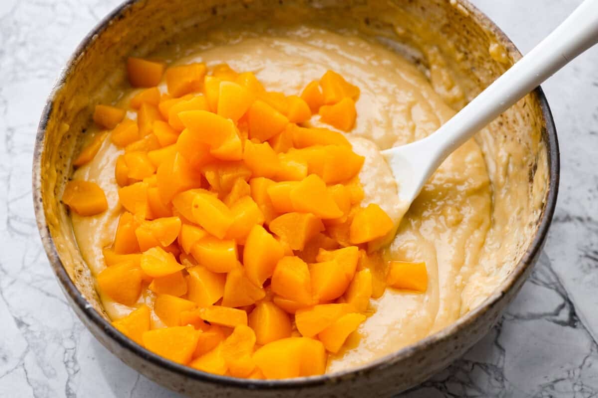 Peaches added to the batter. 