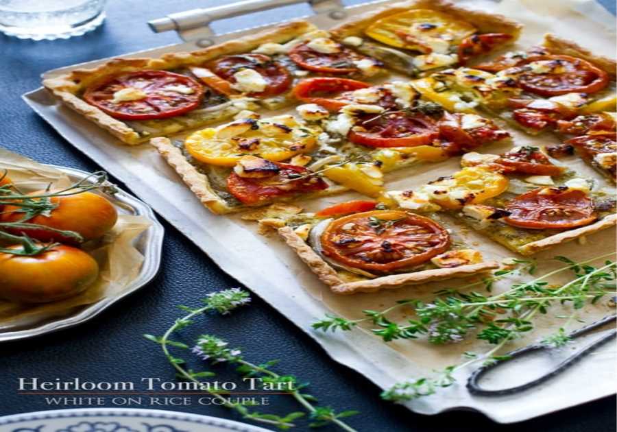 Antique Tomato Tart with Pesto and Goat Cheese