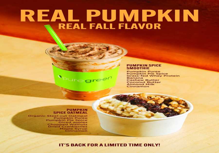 Pure Green Announces Return of Fan Favorite Pumpkin Spice Smoothie and Pumpkin Spice Oatmeal for Fall
