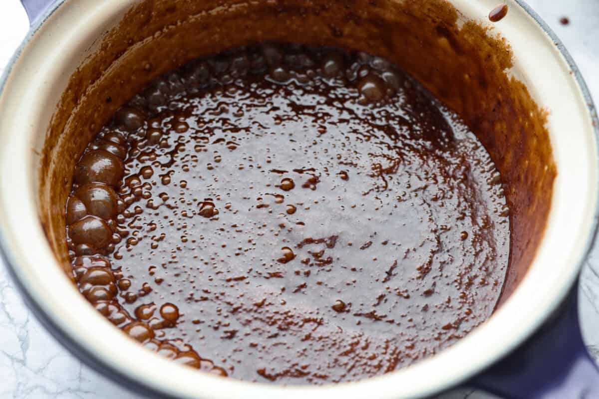 Ingredients heated up and melted together. 