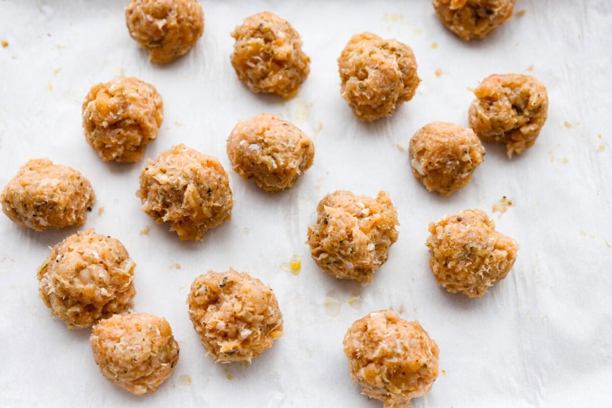 Meatballs mixed and rolled out. 