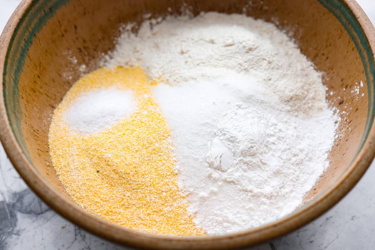 Dry ingredients added to a bowl 