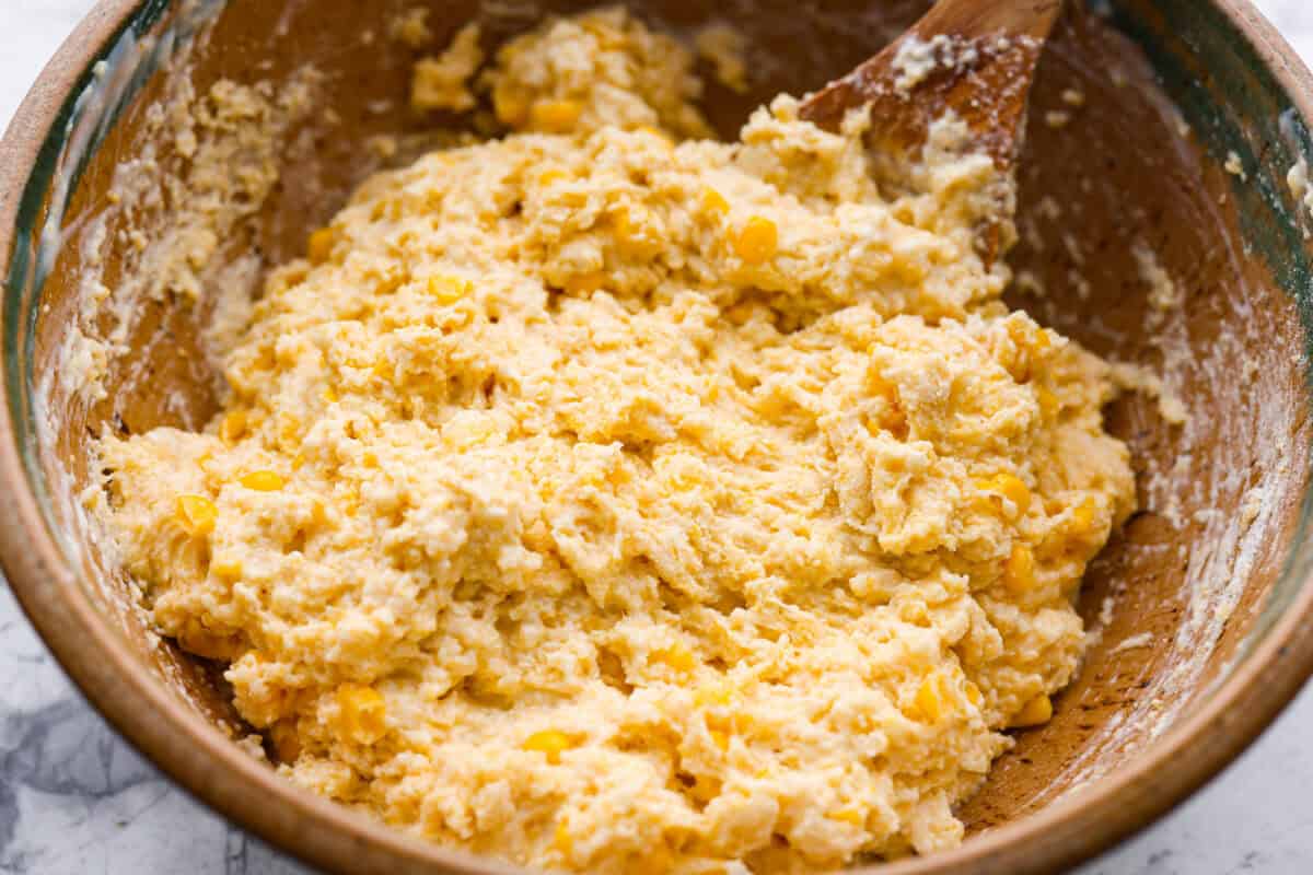 Cornbread batter ready to go into the pan. 