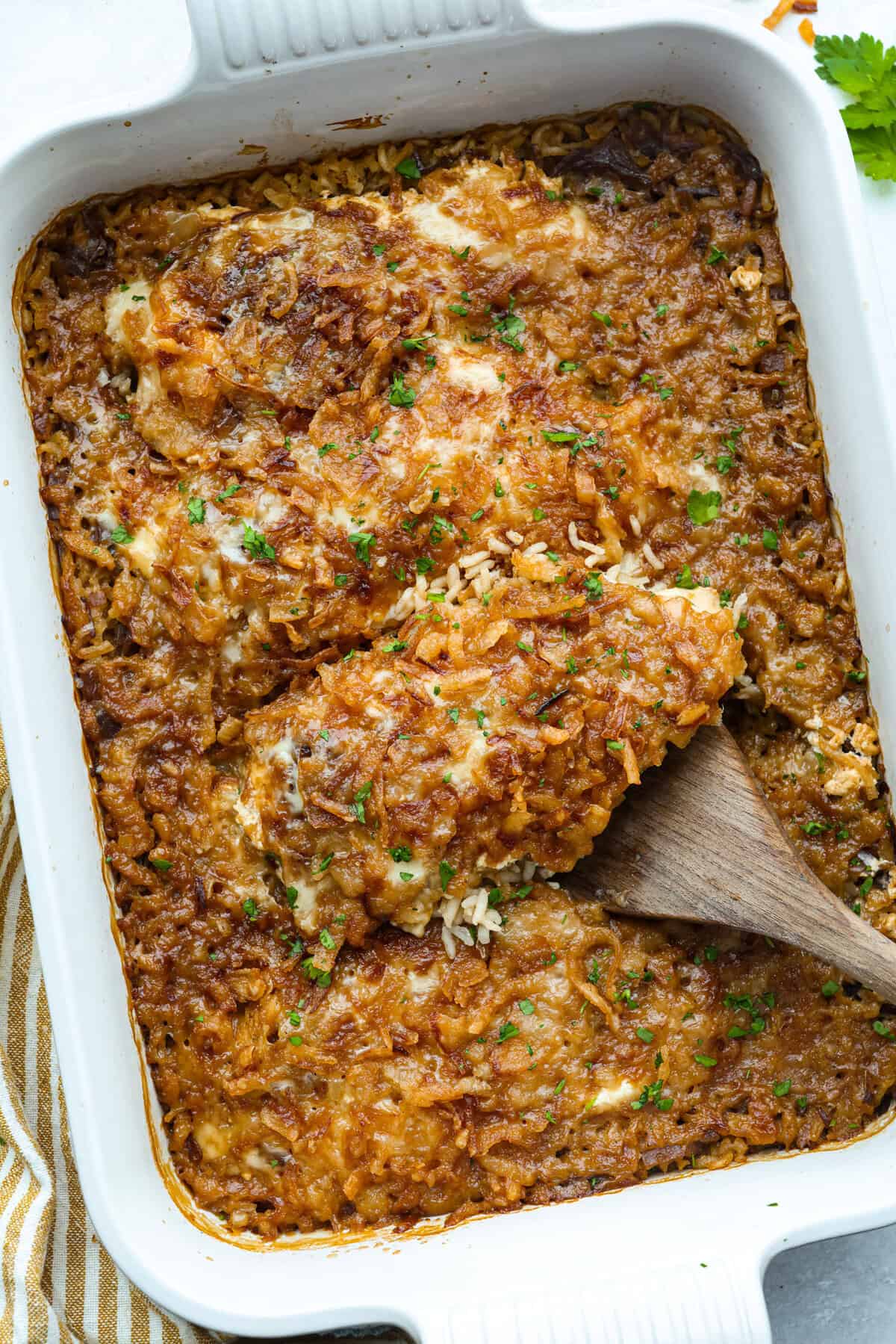 French Onion Hen and Rice Casserole