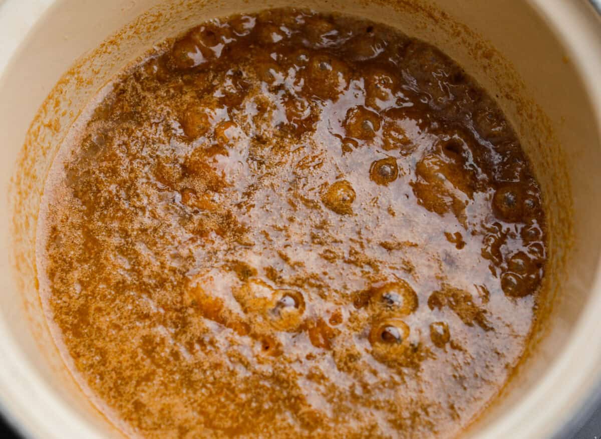 Toffee cooking in a pot. 