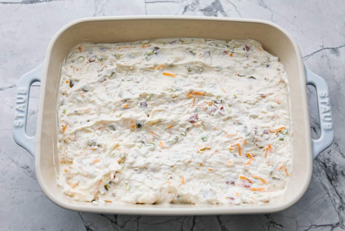 Dip ingredients mixed together and spread in a baking dish. 